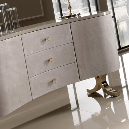 Lacquered Nubuck Shaped Luxury Sideboard With Drawers