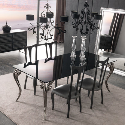 Large Black Glass Dining Table Set