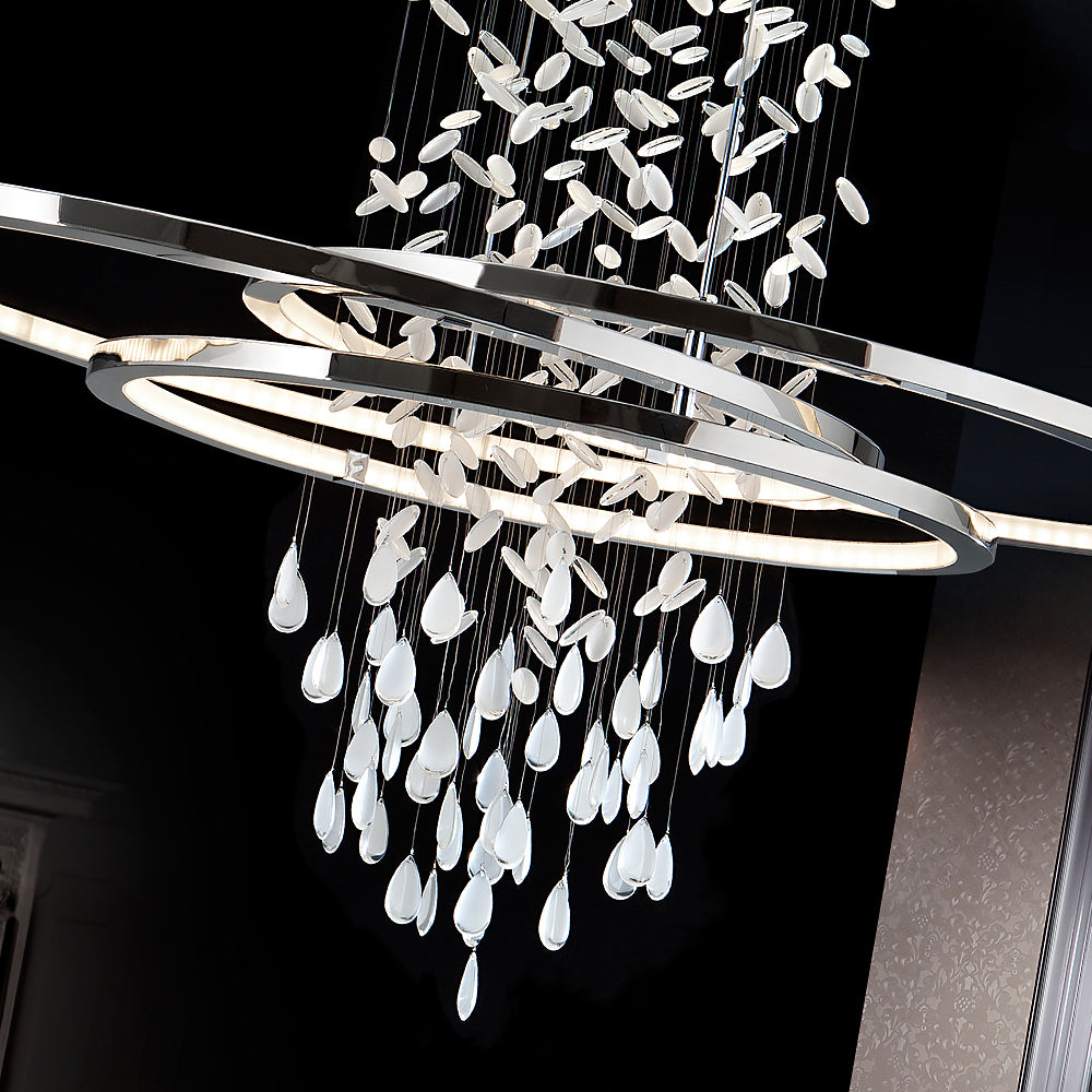 Large Contemporary Chrome Crystal Chandelier