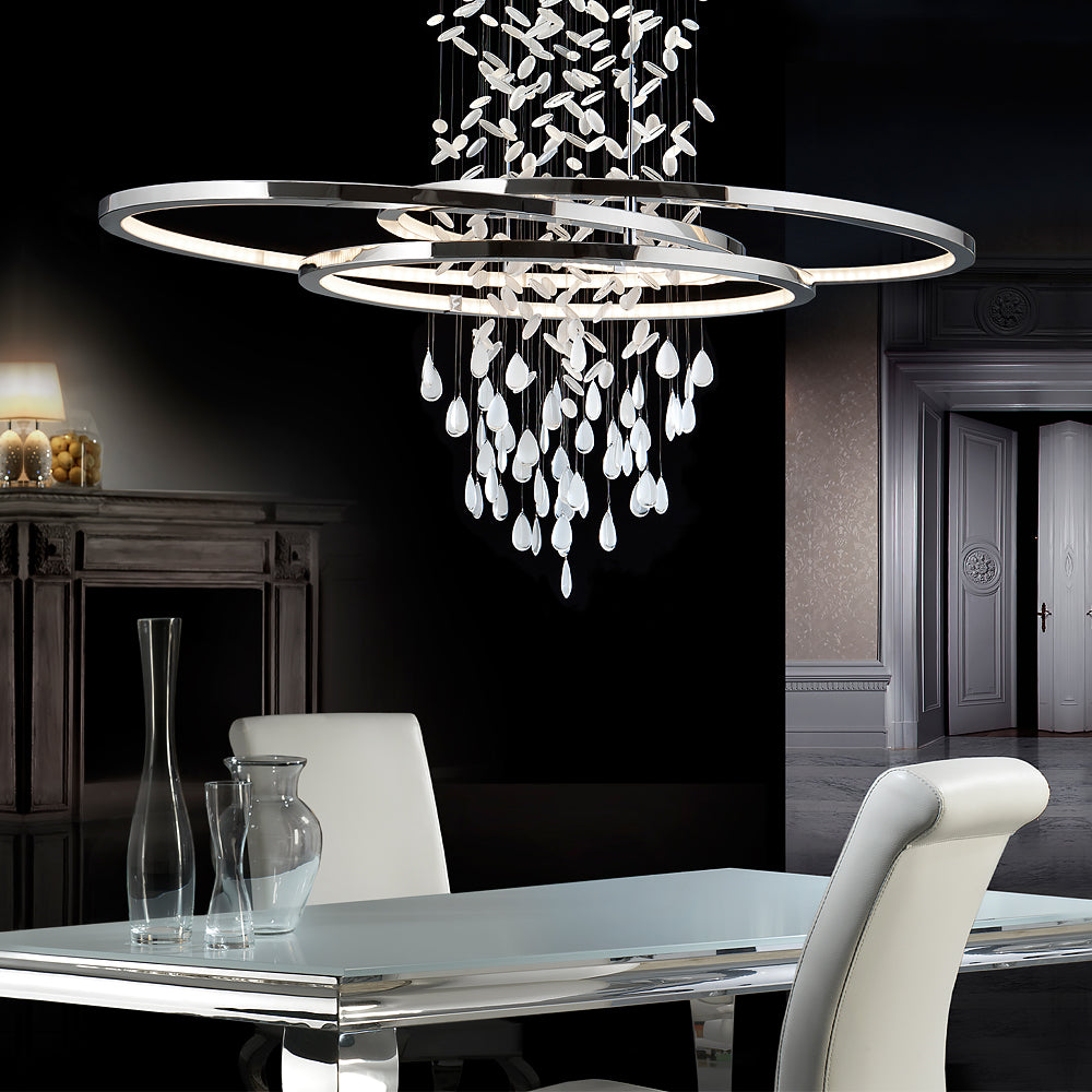 Large Contemporary Chrome Crystal Chandelier