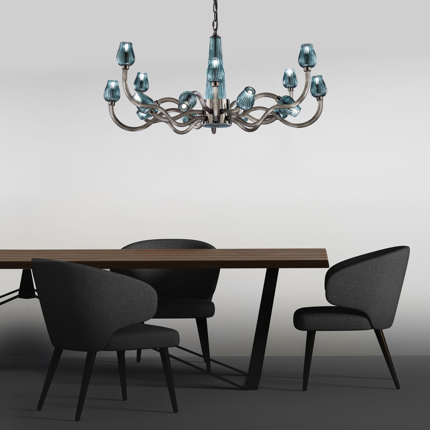 Large Contemporary Teal Glass Chandelier