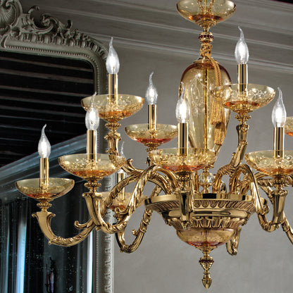 Large Hand Blown Amber Glass Chandelier