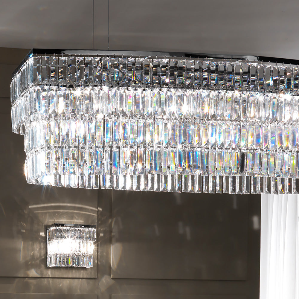 Large Italian Contemporary Chrome Glass Pendant Chandelier