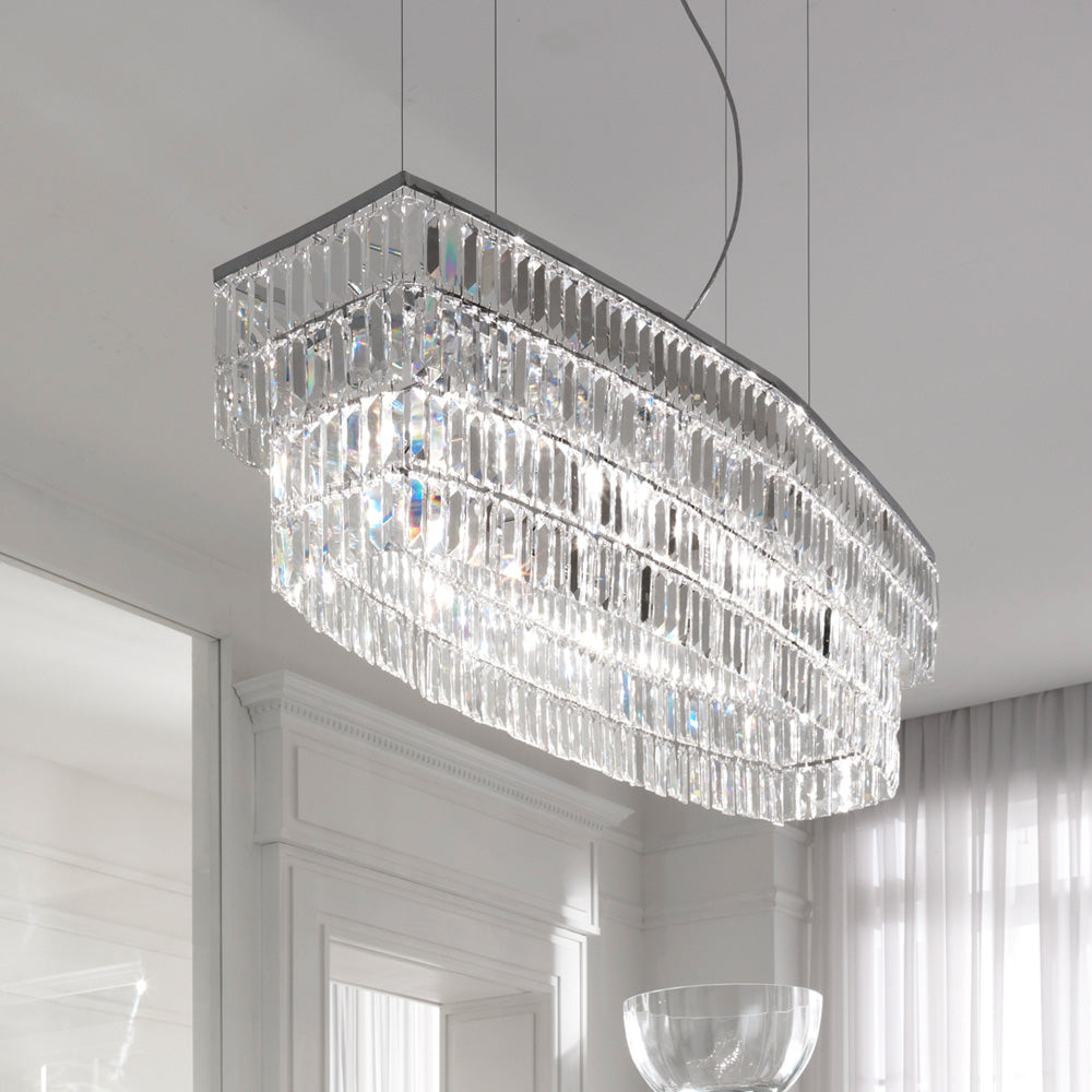 Large Italian Contemporary Chrome Glass Pendant Chandelier