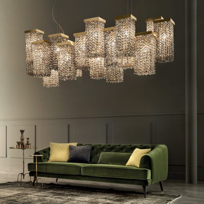 Large Italian Smoky Crystal Brass Contemporary Chandelier