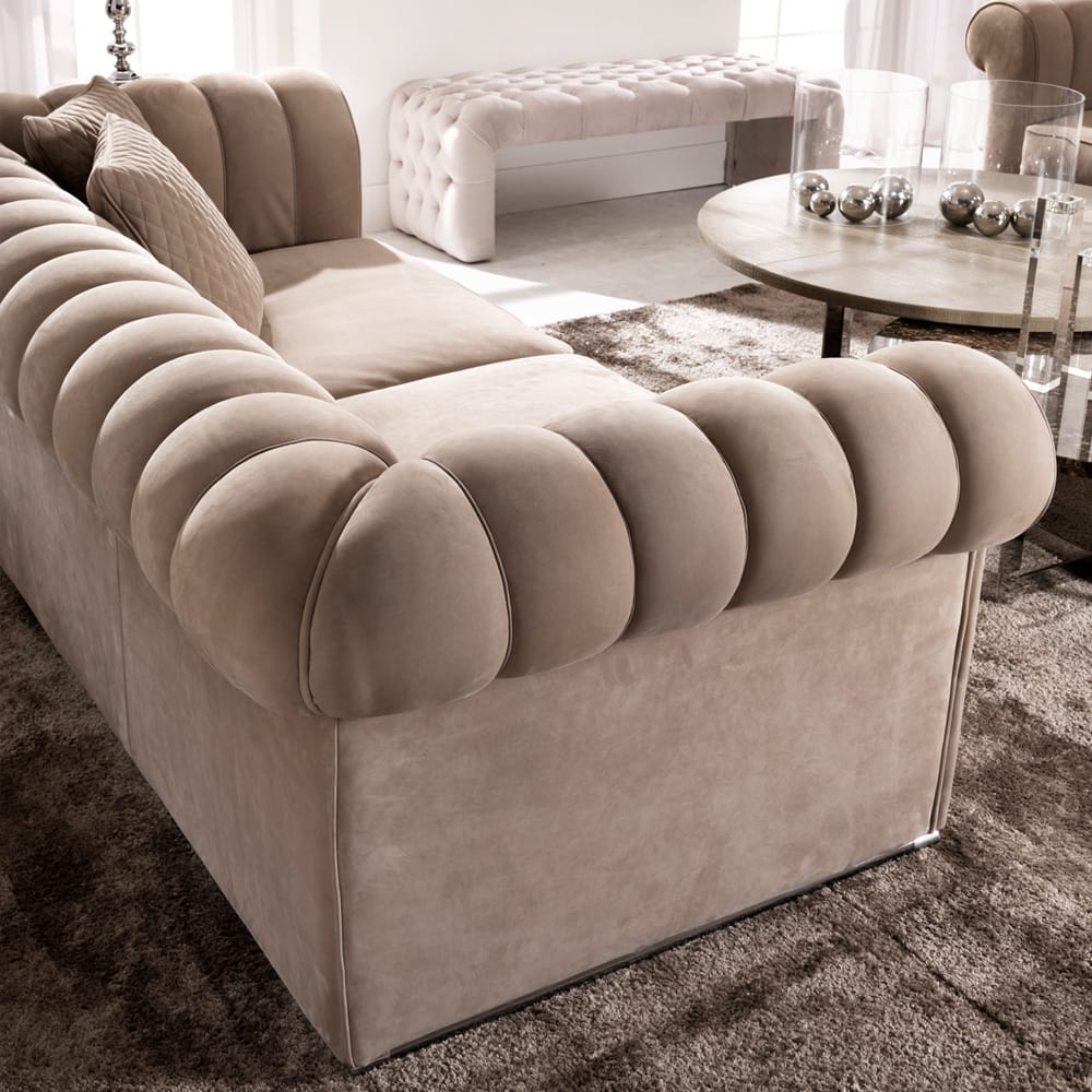 Large Modern Padded Nubuck Leather Italian Sofa