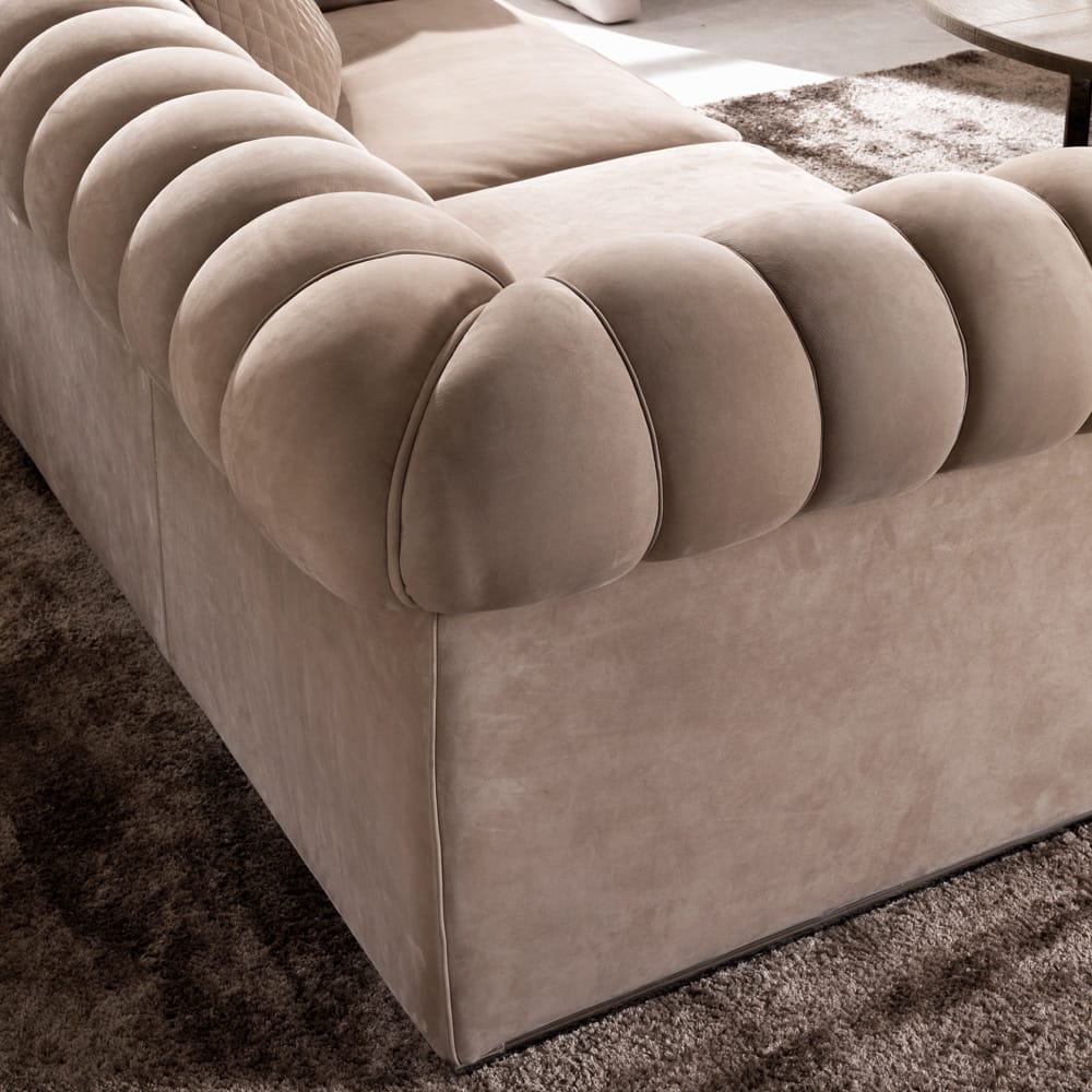 Large Modern Padded Nubuck Leather Italian Sofa