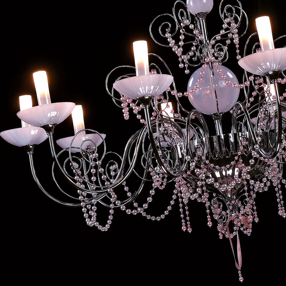 Large Pink Murano Glass Pearl Chandelier