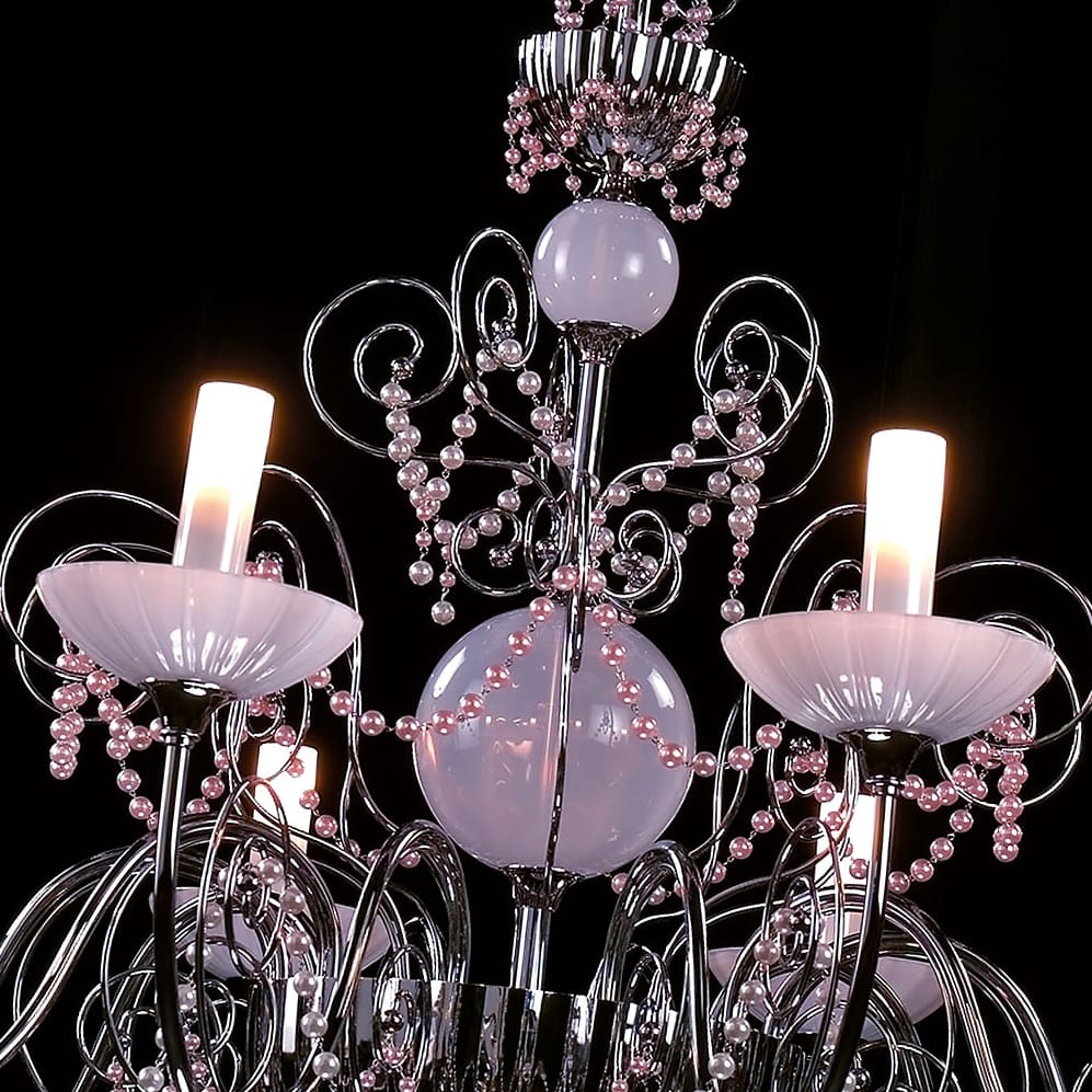 Large Pink Murano Glass Pearl Chandelier