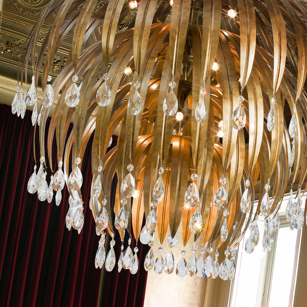 Large Round Antiqued Bronze Crystal Chandelier