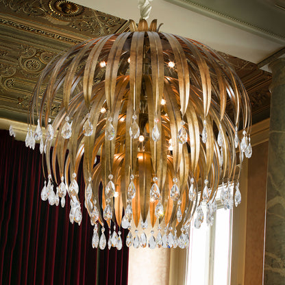 Large Round Antiqued Bronze Crystal Chandelier