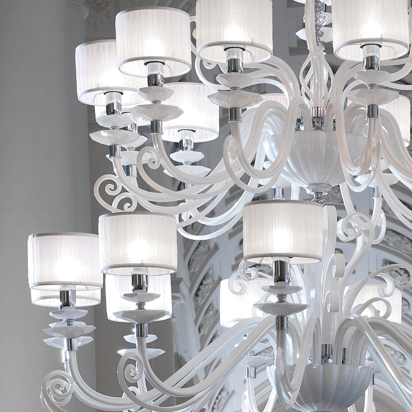 Large White Glass Modern Chandelier