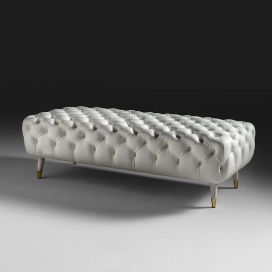 Leather Designer Button Upholstered Bench