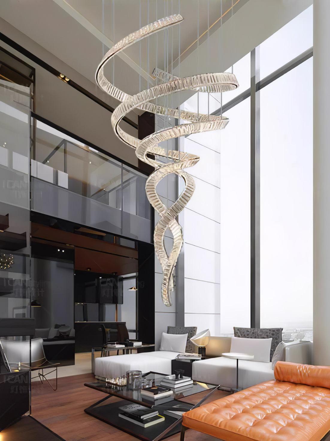 Long Spiral Crystal Chandelier