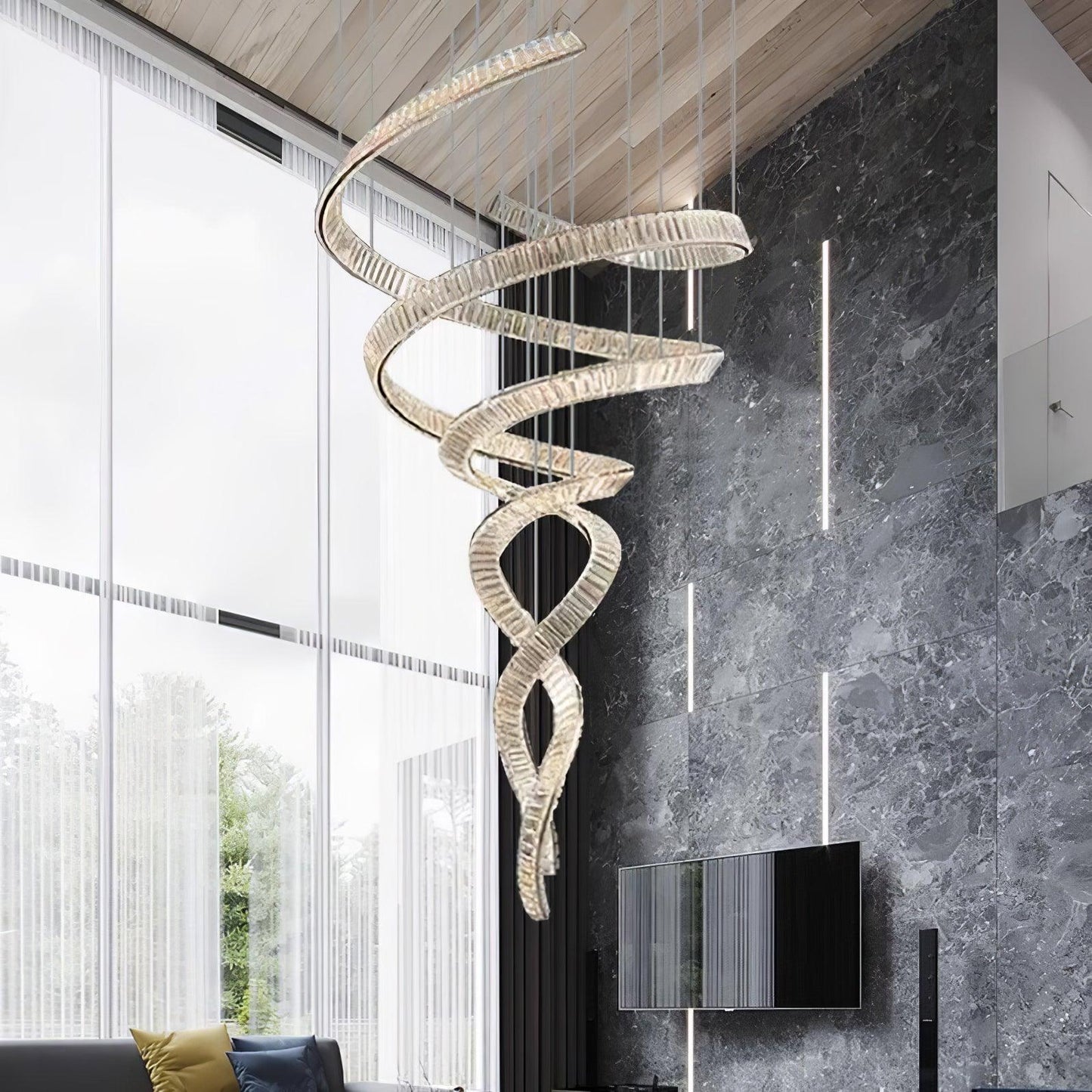 Long Spiral Crystal Chandelier