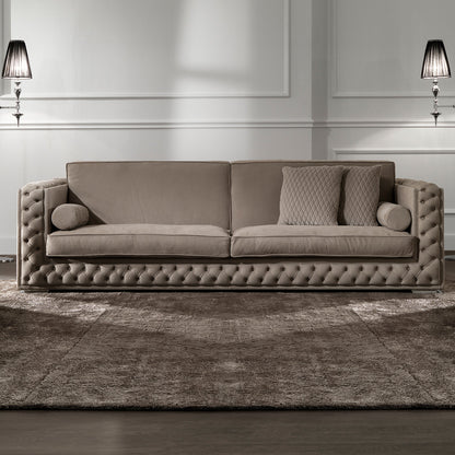 Low Leather Button Upholstered Box Sofa