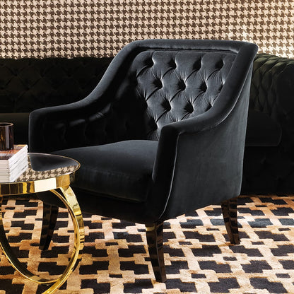 Luxurious Button Upholstered Black Velvet Armchair