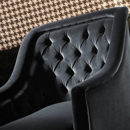 Luxurious Button Upholstered Black Velvet Armchair