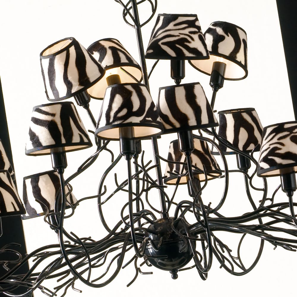 Modern Italian Branch Chandelier With Printed Shades