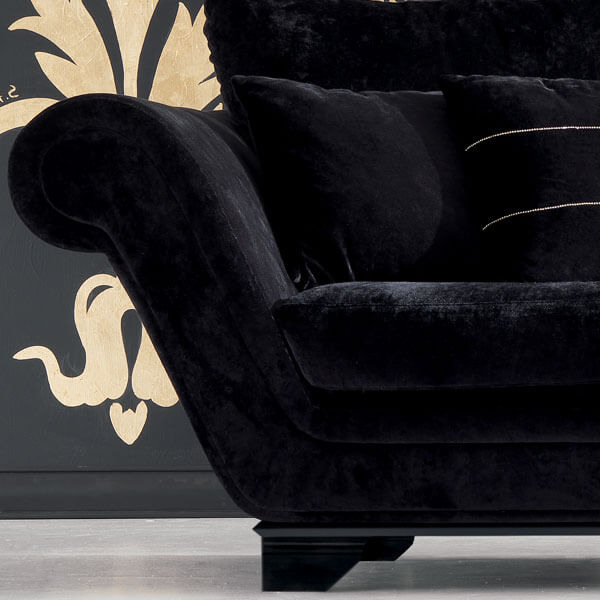 Luxurious Modern Black Velvet Three Seater Sofa