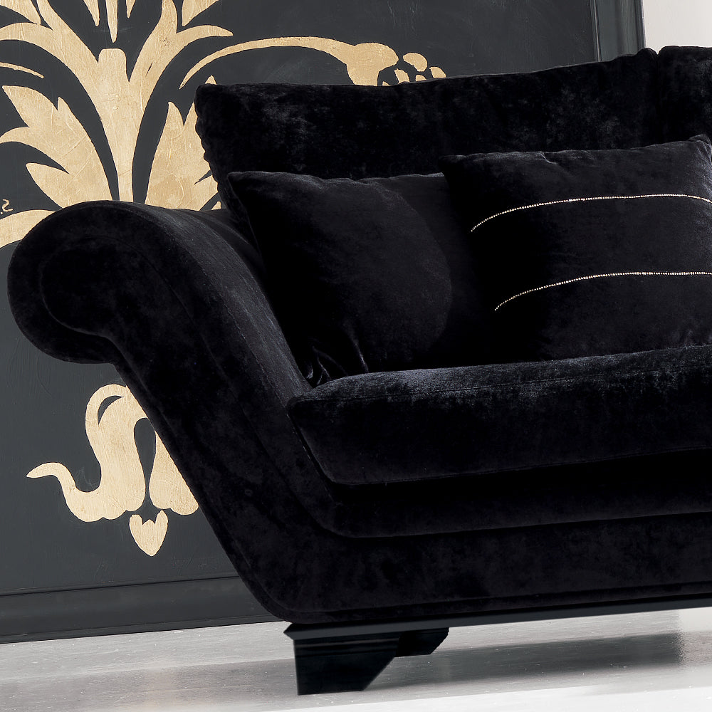 Luxurious Modern Black Velvet Three Seater Sofa