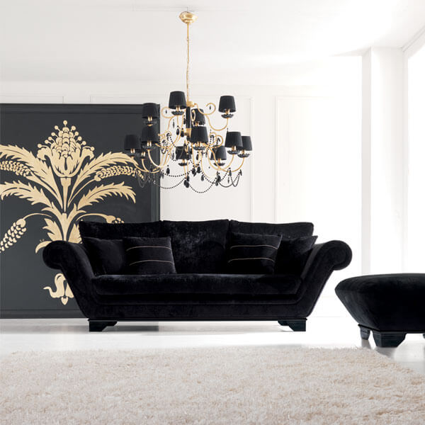 Luxurious Modern Black Velvet Three Seater Sofa