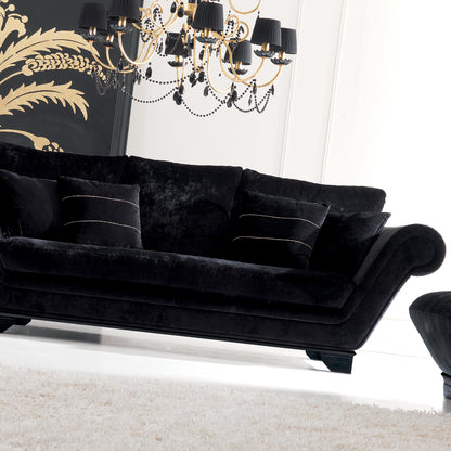 Luxurious Modern Black Velvet Three Seater Sofa