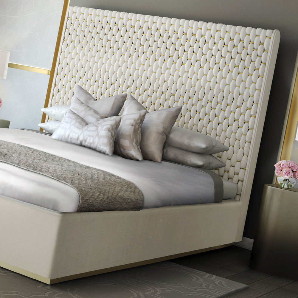 Luxurious Modern Designer Velvet And Brass Interlaced Bed