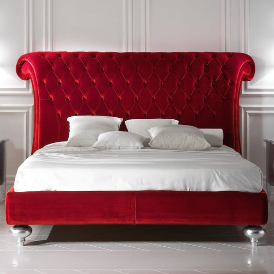 Luxurious Velvet Button Upholstered Italian Designer Bed