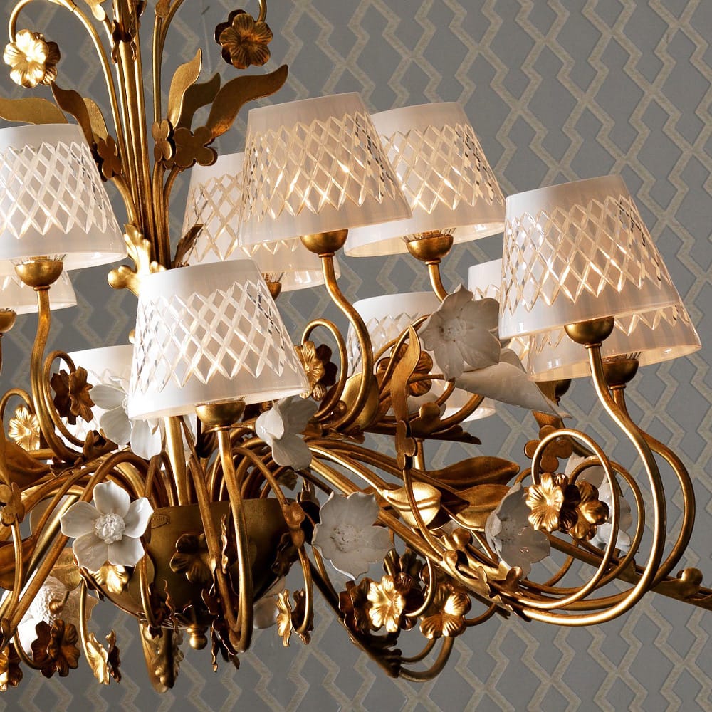 Luxury 18 Light Gold Leaf Italian Chandelier With Porcelain Flower Detail