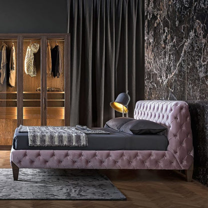 Luxury Italian Button Upholstered Velvet Bed