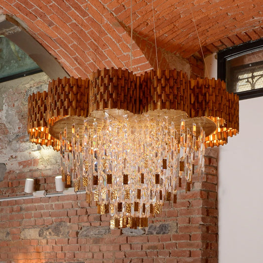 Luxury Braided Gold Leaf Italian Chandelier With Crystal Pendants