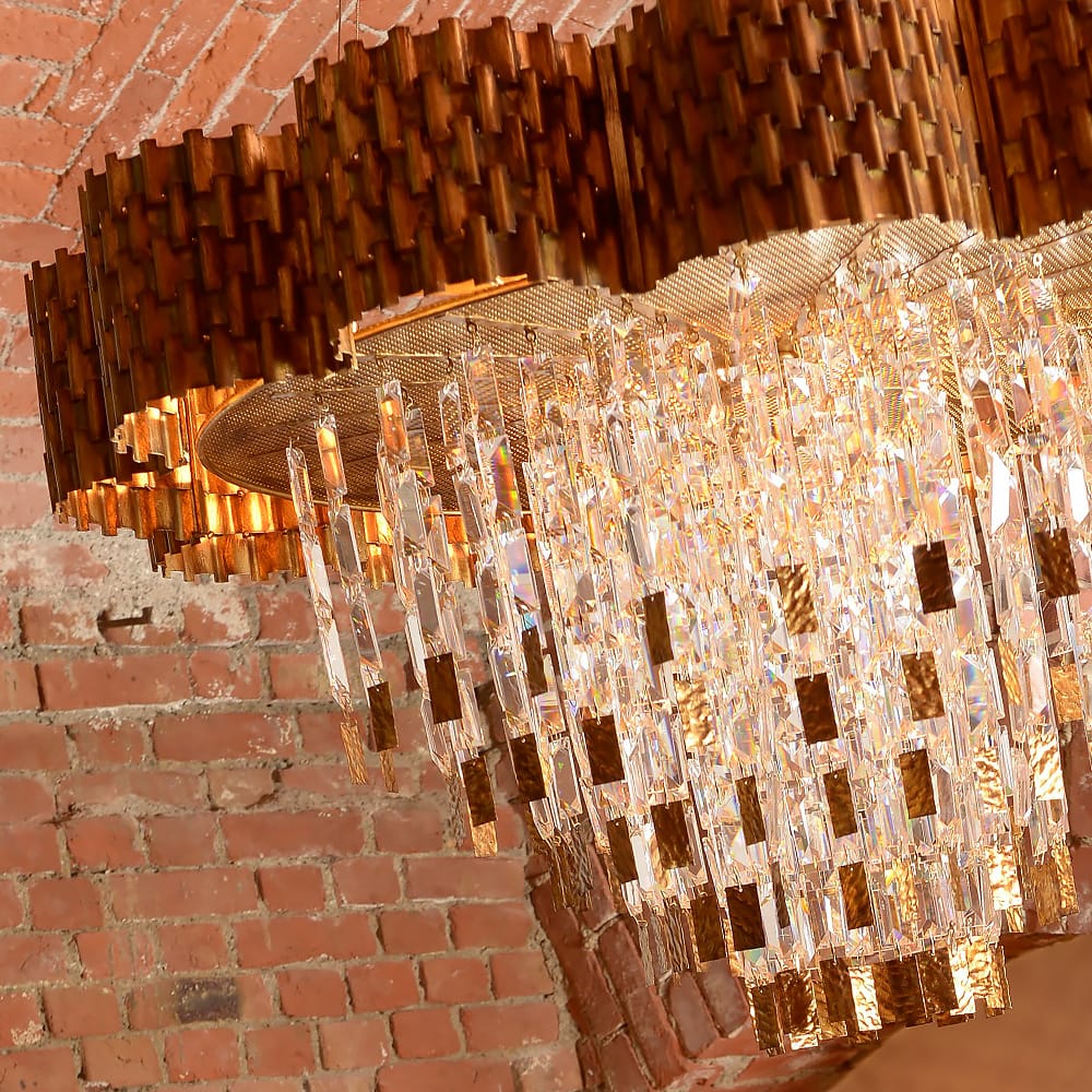 Luxury Braided Gold Leaf Italian Chandelier With Crystal Pendants