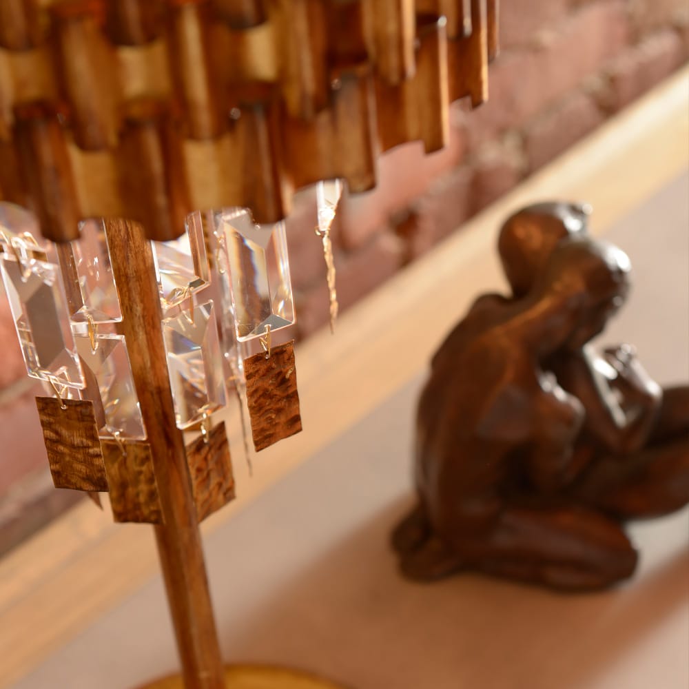 Luxury Braided Gold Leaf Italian Table Lamp With Crystal Pendants