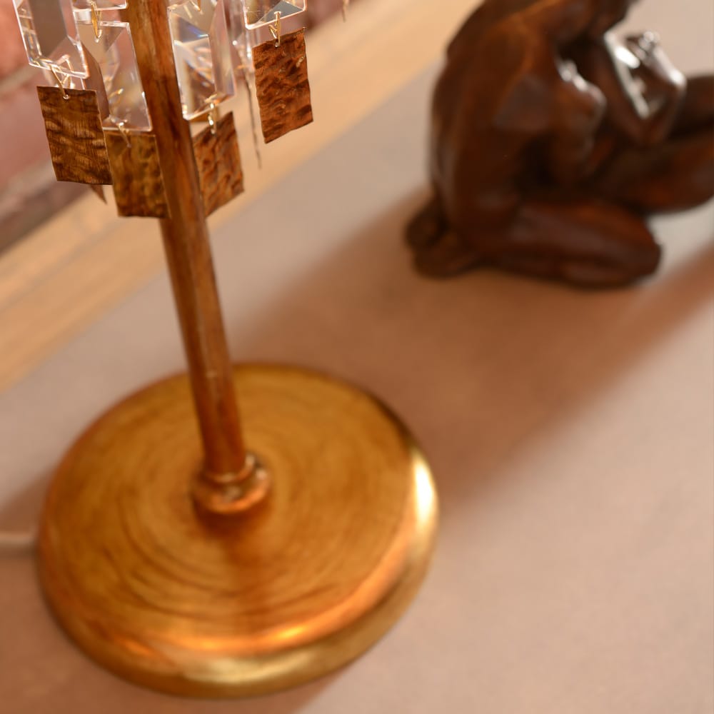 Luxury Braided Gold Leaf Italian Table Lamp With Crystal Pendants