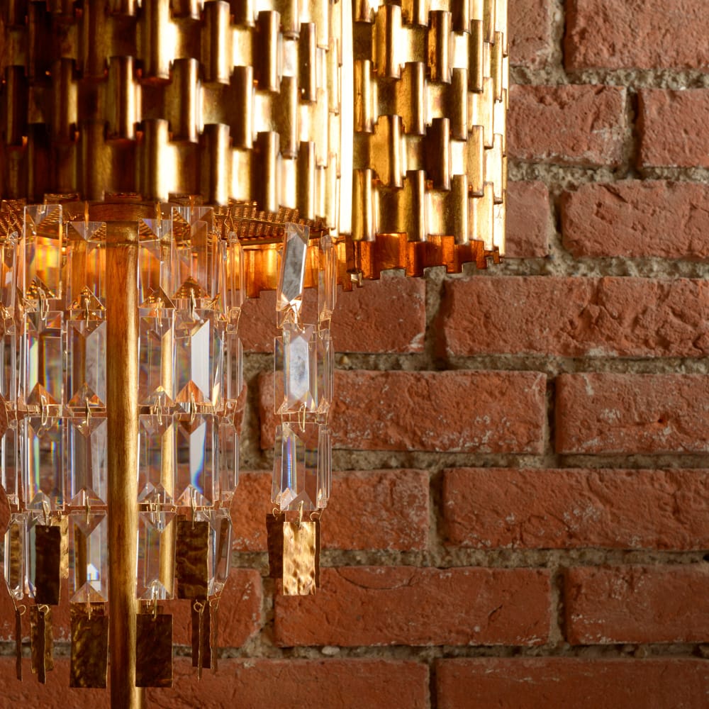 Luxury Braided Gold Leaf Italian Table Lamp With Crystal Pendants