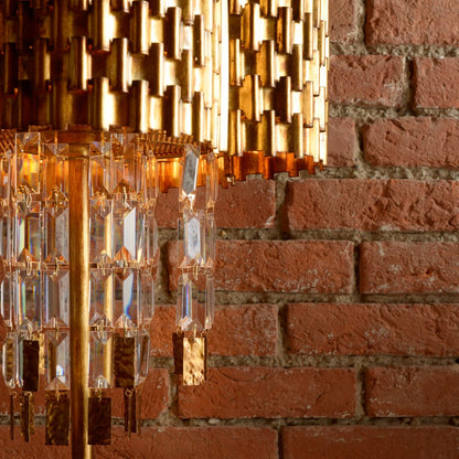 Luxury Braided Gold Leaf Italian Table Lamp With Crystal Pendants