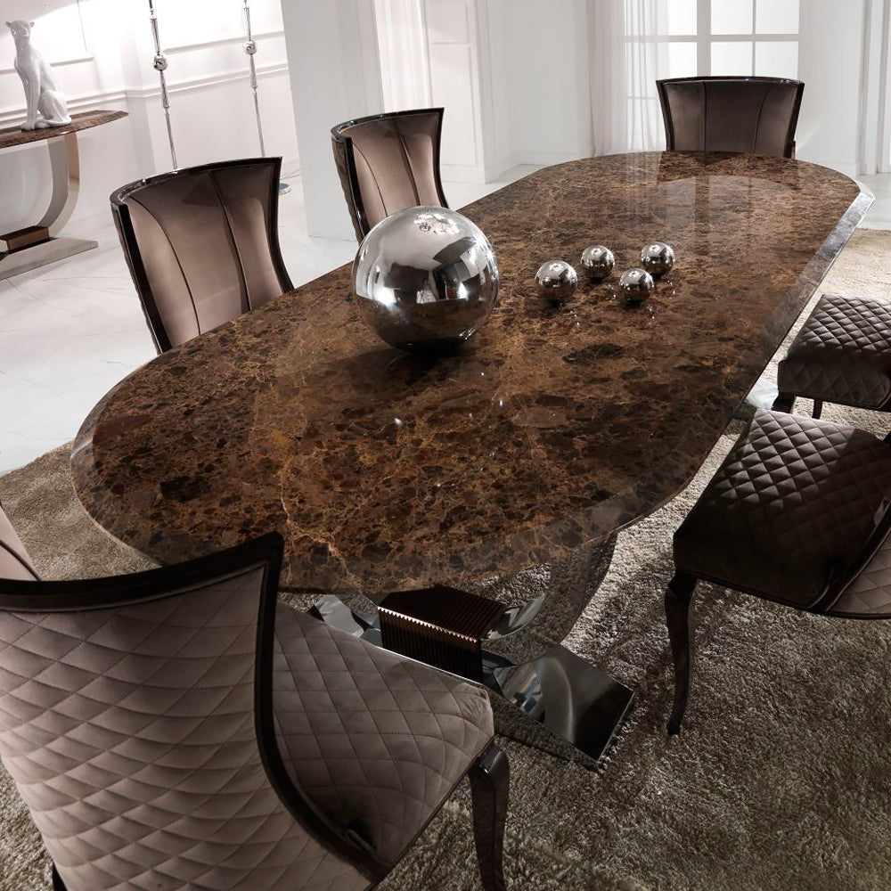 Luxury Italian Brown Marble Oval Dining Set