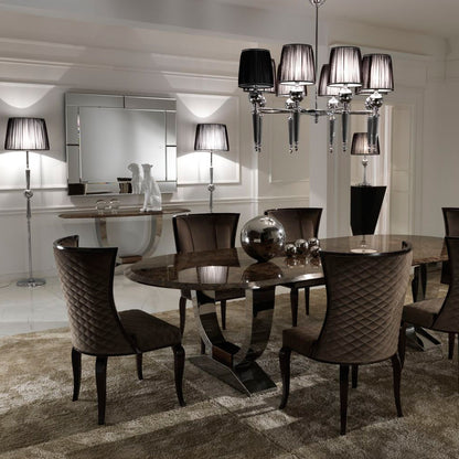 Luxury Italian Brown Marble Oval Dining Set