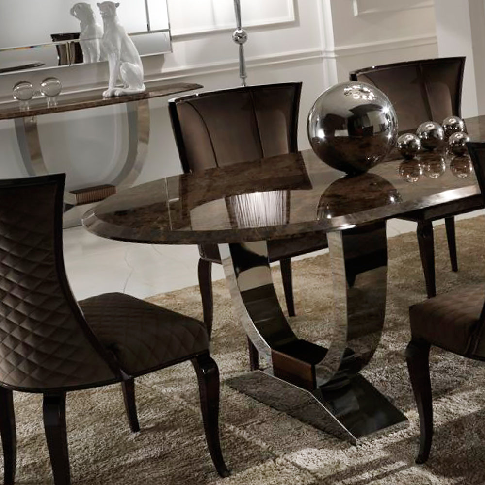 Luxury Italian Brown Marble Oval Dining Set