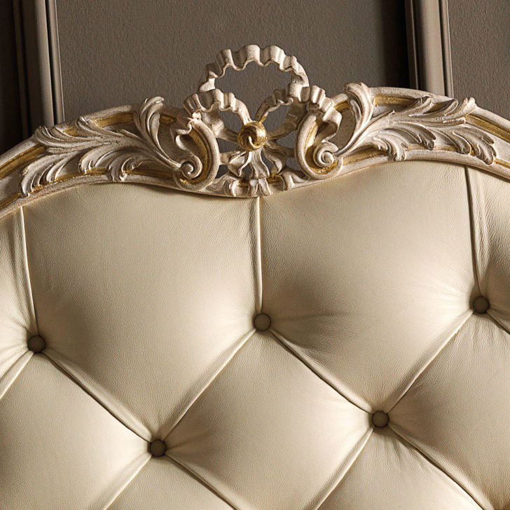 Luxury Carved Rococo Reproduction Leather Button Upholstered Bed