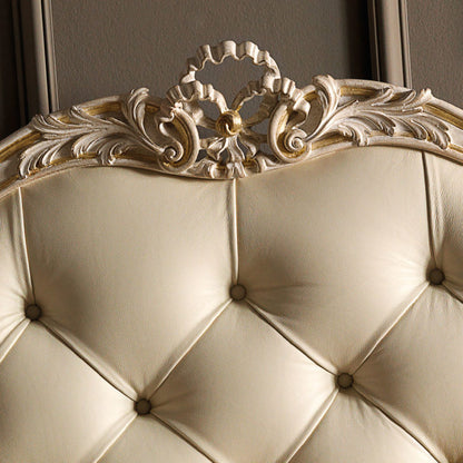 Luxury Carved Rococo Reproduction Leather Button Upholstered Bed