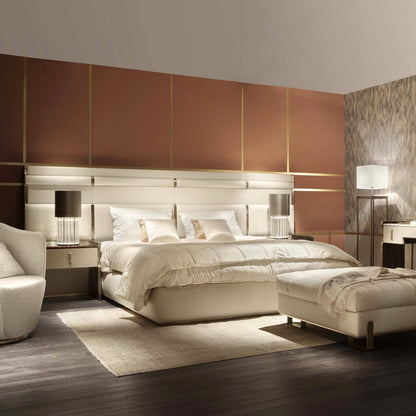 Luxury Designer Italian Upholstered Bed With Large Headboard