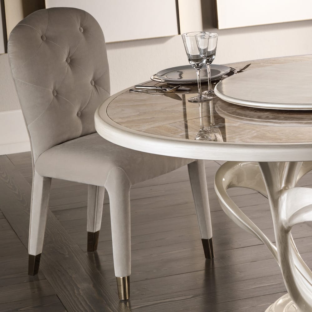 Luxury Italian Button Upholstered Nubuck Dining Chair