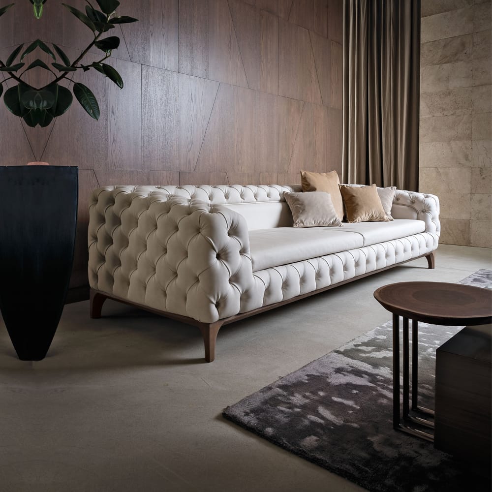 Luxury Italian Designer Button Upholstered Sofa