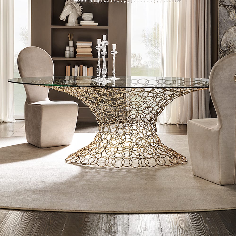 Luxury Italian Rings Glass Dining Table