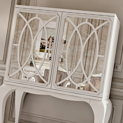 Luxury Italian White Fretwork Mirrored Cocktail Cabinet