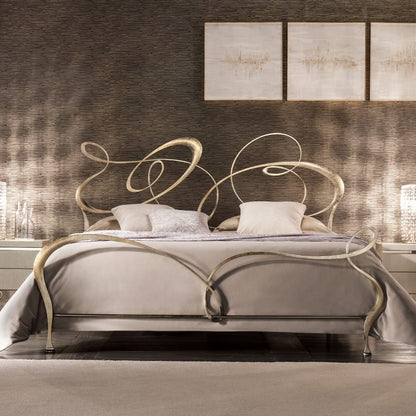 Luxury Italian Wrought Iron Swirls Bed With Footboard