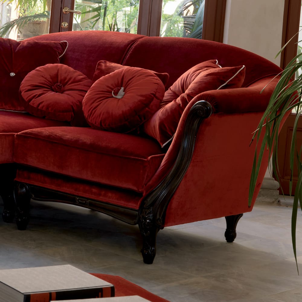 Luxury Red Velvet Italian Designer Sectional Sofa