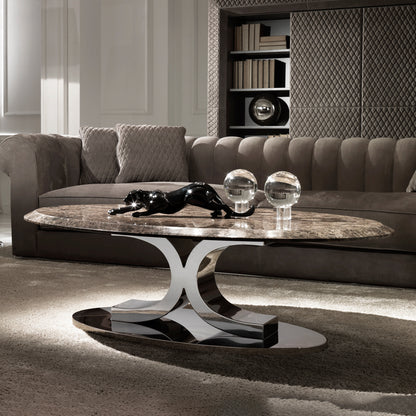 Contemporary Oval Portoro Imperiale Marble Coffee Table